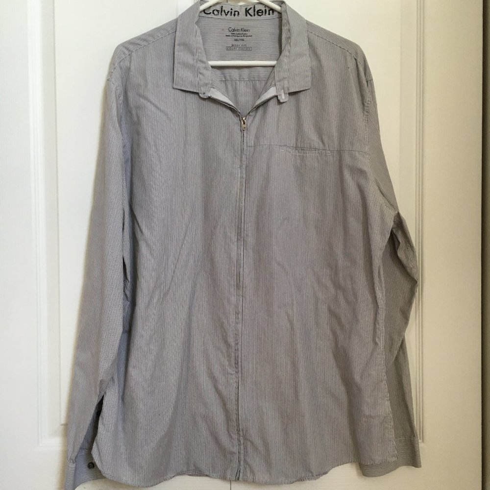 Calvin Klein Mens Casual Long Sleeve Pinstriped Body Fit Zip Gray Cotton 2XL
